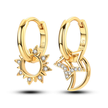 Yellow Gold Starlight Hoop Earrings For Girl Sparkling Classic Snakebone Multi-loop Earrings Star Moon 925 Silver Women Earring.