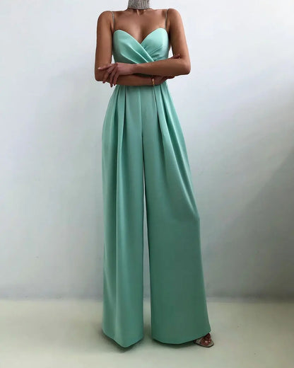 Sleeveless High Waist Jumpsuit Wide Leg Sling Long Pants Romper 2025 Spring Summer Casual Outfit Solid Slim V Neck Rompers.