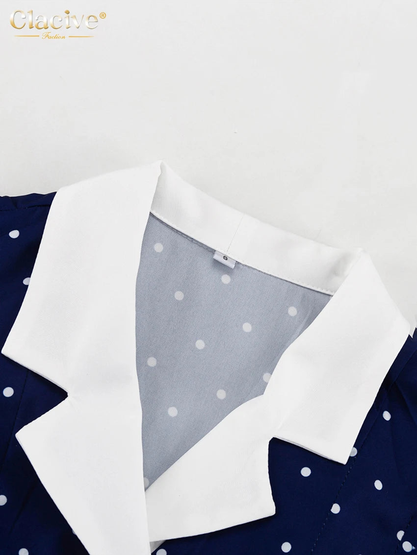 Clacive Mode Lose Druck Frauen Kleid 2025, Casual Revers Langarm Büro Dame Midi Kleider Elegante Klassische Gürtel Weibliche Kleid.