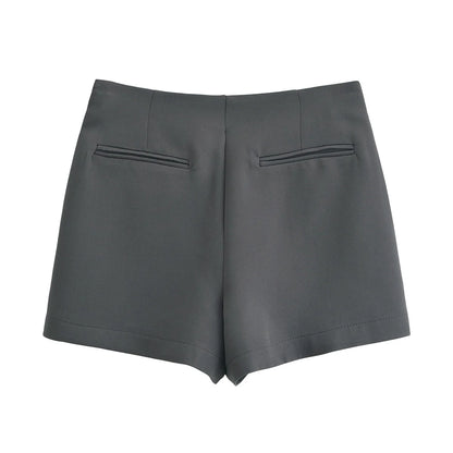 TRAF Shorts for Women Fashion Autumn Winter New Comfortable Casual Solid Color Side Zip Middle-waisted A-line Culotte Skirt Pant