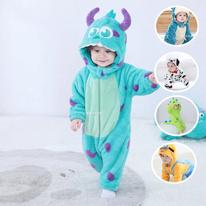 Sully Kigurumis Baby Mädchen Kleidung Stram pler Winter weich warm Säugling Jungen Bodysuit Cosplay Pika Kapuze Reiß verschluss Overalls.