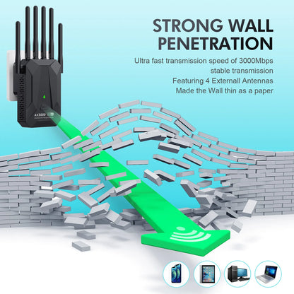 WiFi 6 AX3000 Wireless Repeater Dual Band 2.4GHz 5GHz 802.11AX Wi-Fi 6 Extender Amplifier WPS Router Long Range Signal Booster.