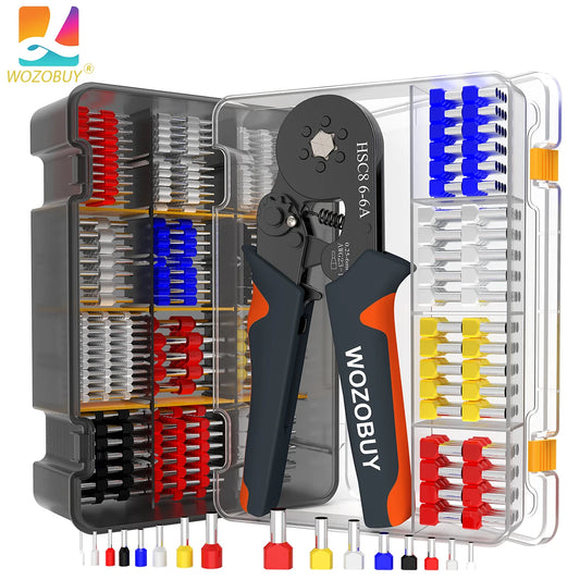 Sechseckiges, selbstverstellbares Ratschen-Aderendhülsen-Crimpwerkzeug-Set, 23–7 AWG, 0,25–10 mm2, Crimp-Set mit Aderendhülsen, Drahtklemmen
