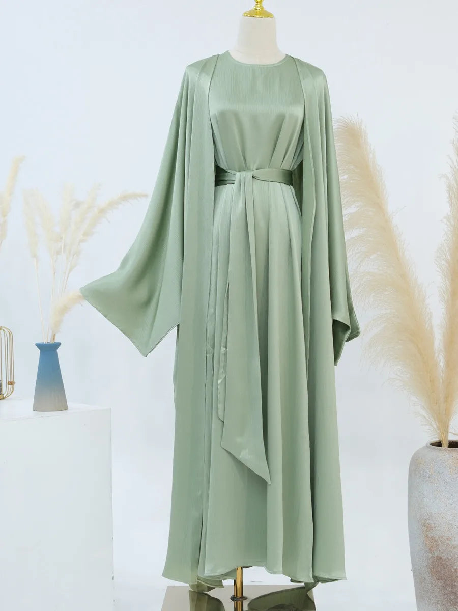 Muslim Turkish Women Arabic Dubai Abaya Long Dress Modest Ramadan Robe Liner Dress Kaftan Two-Piece Set Femme Islam Clothing Set