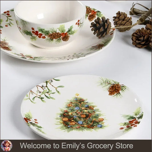 Christmas Tree Ceramic Plate European Style Tableware Coffee Mug Dinner Plates Fruit Snack Western Dishes Kitchen Christmas Gift.