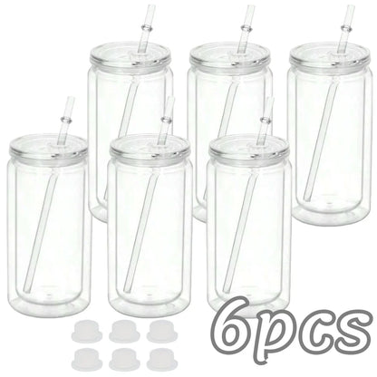 16OZ DIY Snowglobe Tumbler with Pre Drilled Hole Reusable Plastic Water Bottles Break-Resistant Mason Jar Cups for Holiday Gifts