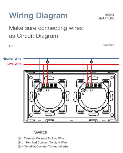 BSEED Wifi 1/2/3Gang Licht Schalter Touch Sensor Glas Schalter Tuya Smart Leben Alexa Control Plus EU Steckdosen Neutral Draht.
