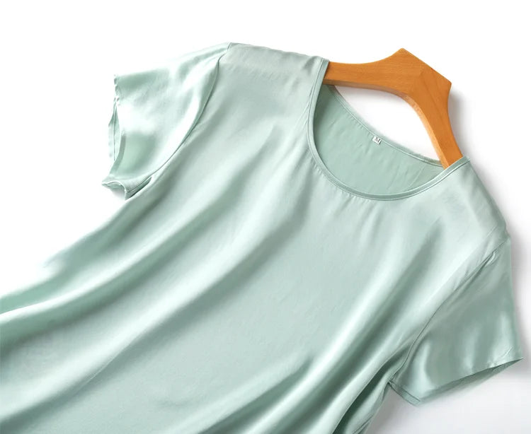 Women 100% Mulberry Silk 19 Momme half sleeve Crew Neck Top Shirt Blouse T-shirt More Colors M L XL MM4270.
