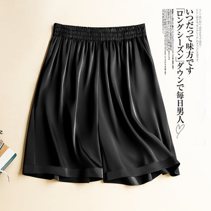 High Waist Ice Silk Acetate Shorts Pants Women's Summer Thin Satin Cropped Pants Casual Loose Plus Size Pajamas Women Shorts.