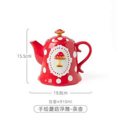Ceramic Mushroom Western Steak Plate Embossed Amphora Noodle Soup Bowl Cartoon Cute Coffee Cup Home Fruit Dessert Salad Dishes.