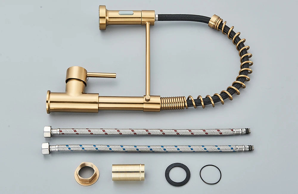 Brushed Gold Kitchen Faucet Pull Down 2-way Spray Single Handle Hot Cold Water Mixer Tap 360 Rotation Torneira Cozinha Mixer Tap