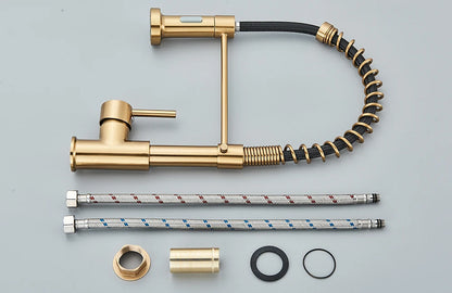 Brushed Gold Kitchen Faucet Pull Down 2-way Spray Single Handle Hot Cold Water Mixer Tap 360 Rotation Torneira Cozinha Mixer Tap