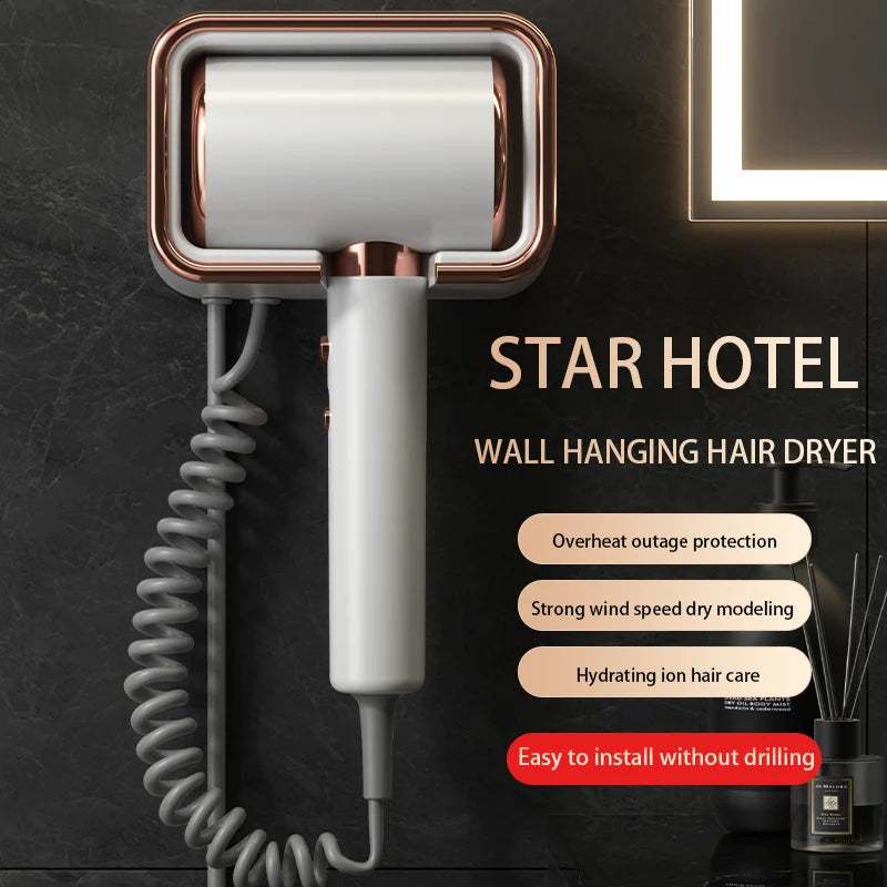 220V Hotel Wall Mounted Hair Dryer Hotel Non punching Negative Ion Hair Protection Cold and Hot Air High Power Hair Dryer