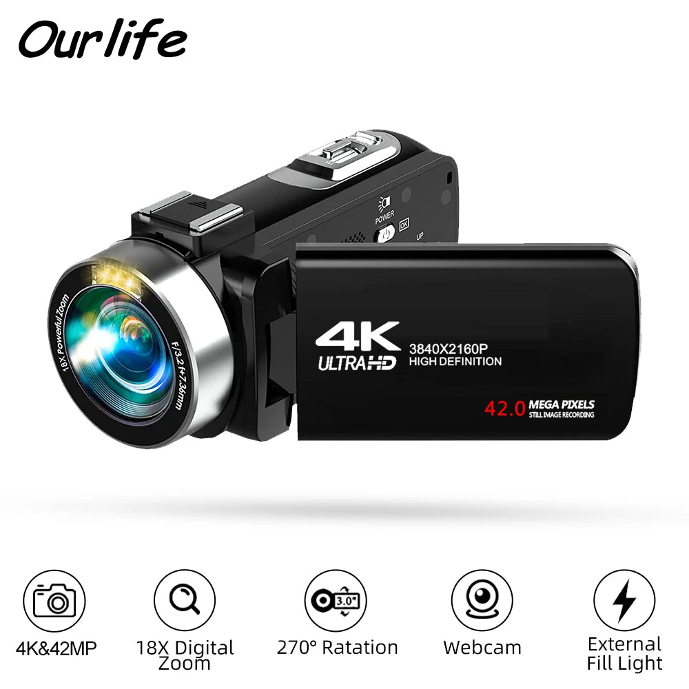 Ouelife 4K Digital Photography Camera 42 Megapixels HD Digital Camera 18X Digital Zoom 3.0'' screen Portable Video Recorder.