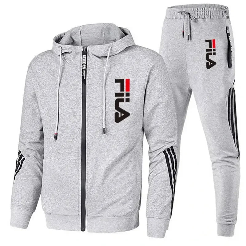 2025 Spring and Autumn Men's sports zipper top + Men's jogging sports basketball and casual fitness outdoor two-piece set.