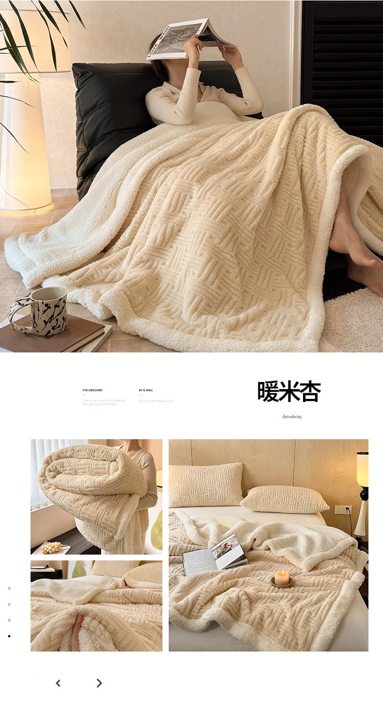 Jacquard Lamb Fleece Only Blanket or Blanket and Pillowcase Sets Soft Warm Milk Velvet Sofa Blanket Queen Autumn Winter Duvets
