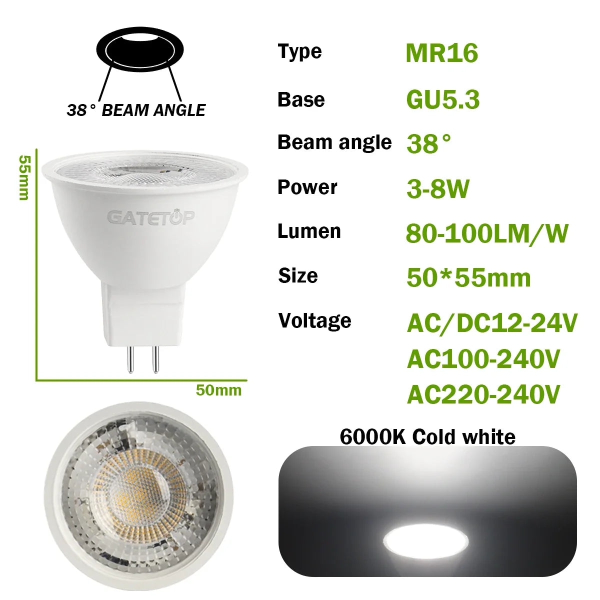 10PCS MR16 LED Strahler Birne GU5.3 Lampada AC 110V 220V 12V Bombillas Spot Licht Ersetzen Die 50W Halogen Lampe Hause Derection