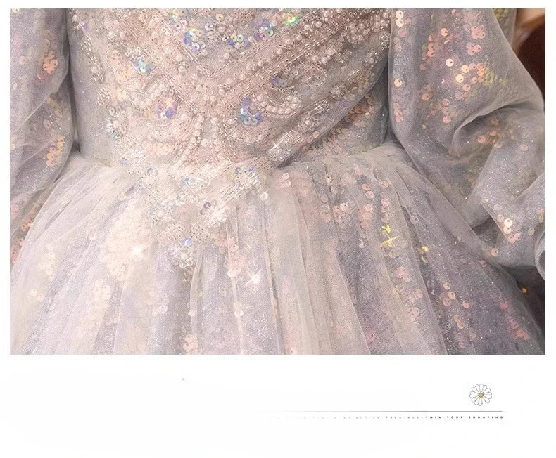 Mädchen Prinzessin Kleid Langarm Herbst Klavier Leistung Kleider Geburtstag Party Blumenmädchen Hochzeit Kinder Kleidung Abend.