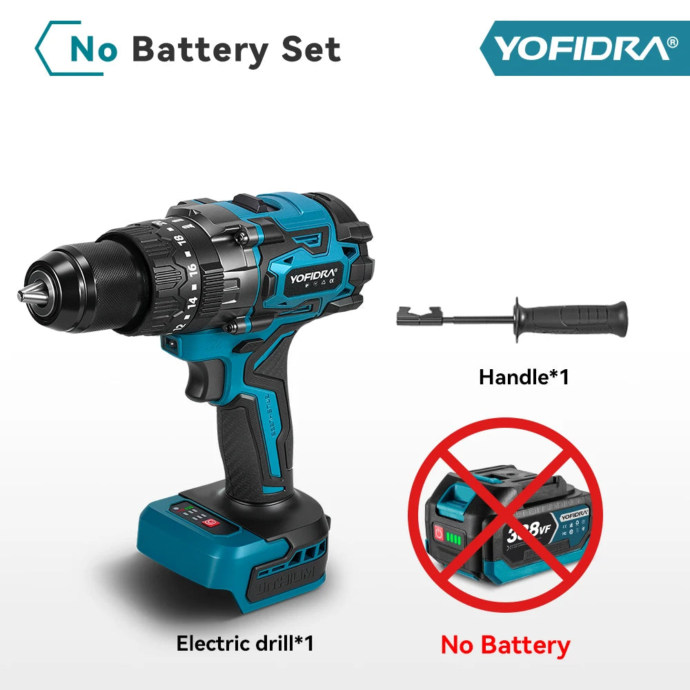 YOFIDRA 900N.M 13MM Bürstenlosen Elektrischen Schlagbohrmaschine 20 + 3 Drehmoment Handheld Bohren Schraubendreher Power Tool Für Makita Batterie pin