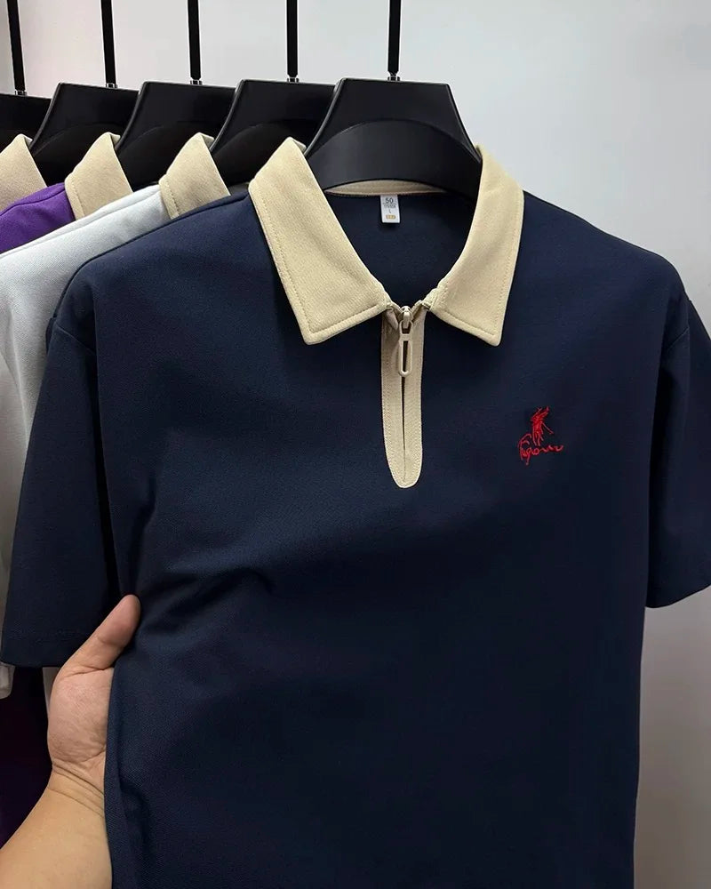 Designer brand fashion short sleeve polo shirt men luxury pony embroidery breathable summer color blocked high-end Paul T-shirt.