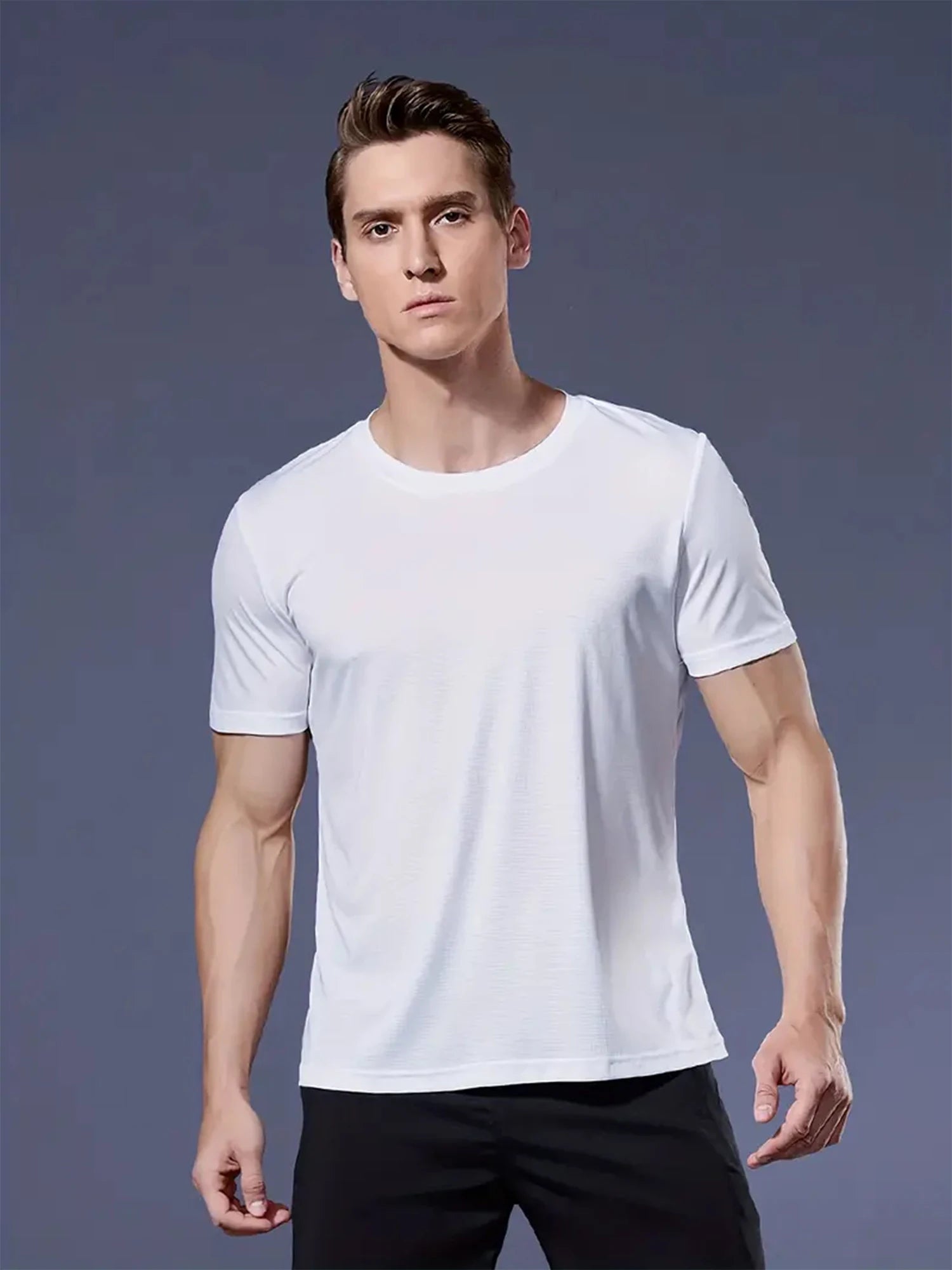 Round Neck T-Shirt 4-Color Black and White Gray Navy Ultra-Light Men's Quick-Drying Breathable Sweat-Absorbent Shirt Suitable Fo.