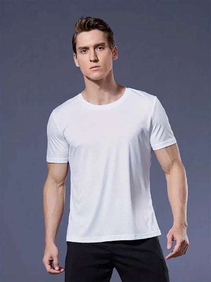 Round Neck T-Shirt 4-Color Black and White Gray Navy Ultra-Light Men's Quick-Drying Breathable Sweat-Absorbent Shirt Suitable Fo.