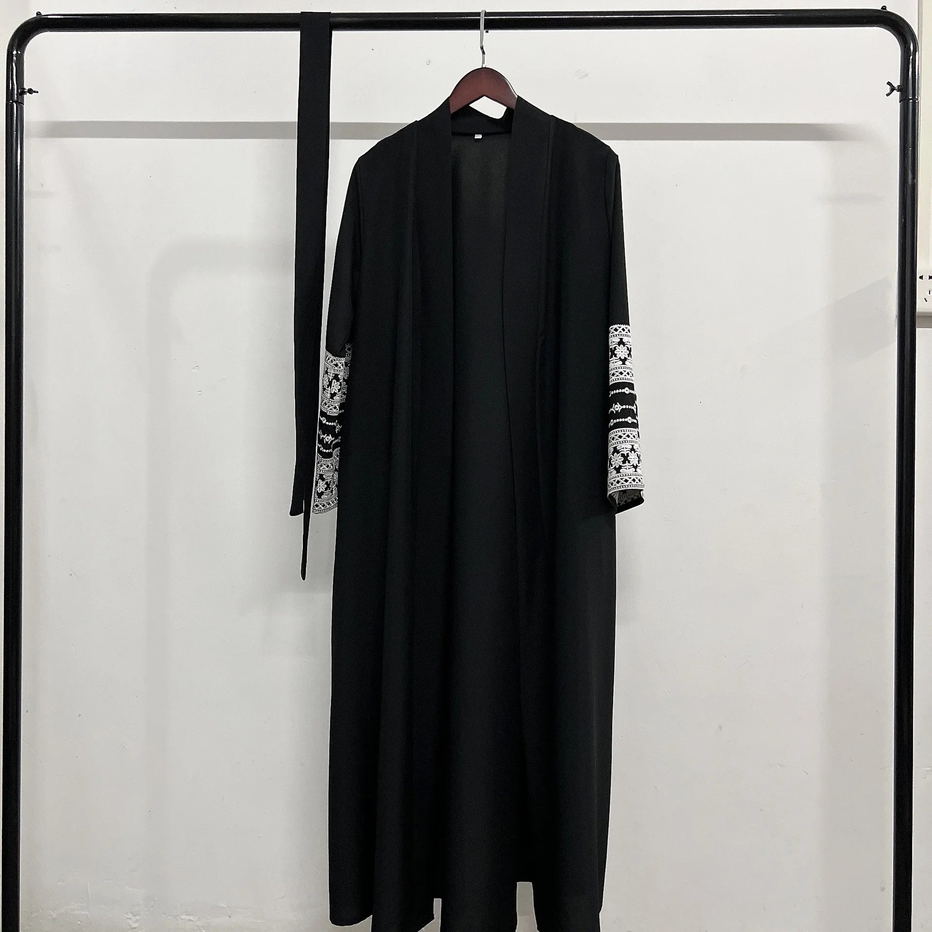 Ramadan Eid Black Open Kimono Abaya with Sashes Damen Dubai Islam Muslim Dress Kaftan Prayer Clothes Women Kebaya Robe Femme.