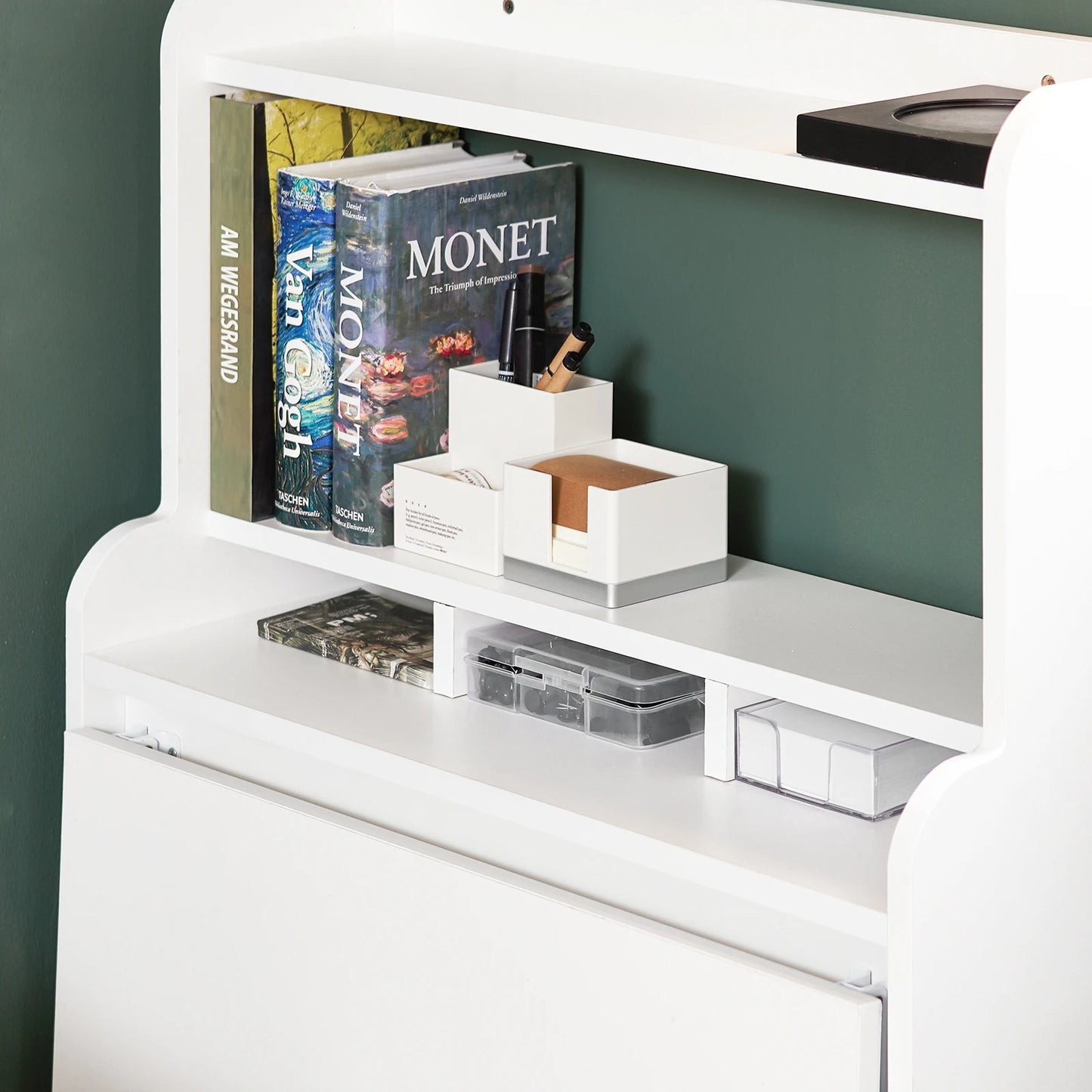 SoBuy FWT105-W Schreibtisch klappbar Computertisch mit Ablagen Klapptisch mit Aufbewahrungsbox Bürotisch für Homeoffice