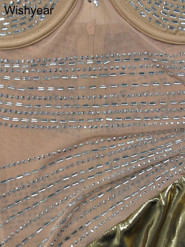 Wisheyar elegante Promi Glitter Metallic Silber Geburtstag lange Kleider Frauen ärmellose Front Split Luxus Geburtstag Vestidos.