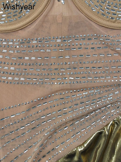 Wisheyar elegante Promi Glitter Metallic Silber Geburtstag lange Kleider Frauen ärmellose Front Split Luxus Geburtstag Vestidos.