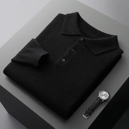 2025 Men's Autumn And Winter 100% Merino Pure Wool Knitted Sweater Men's Business Casual Knitted Polo Collar Pullover Top YJ1815