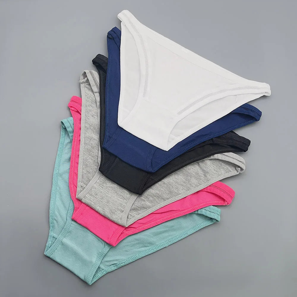 Moonflame 12Pcs Wholesale Women Cotton Panties Sexy Low-Waist Lingerie Female Elastic Soft Underwear Solid Color Underpant.