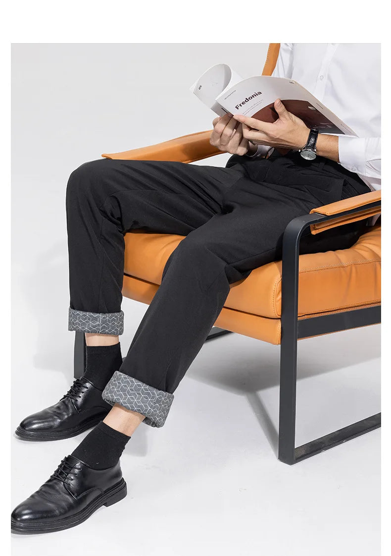 Men's Formal Down Pants 90% White Duck Down Winter Business Trousers Thickened Warm Straight Stretchable Office Pants Man PT-594.