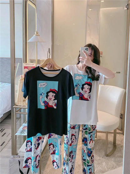 Sommer Pooh Bär Nachtwäsche frauen Lose Bequeme Cartoon Print Hause Kleidung Set Kurzarm Nachthemd Mickey Pyjama Set.