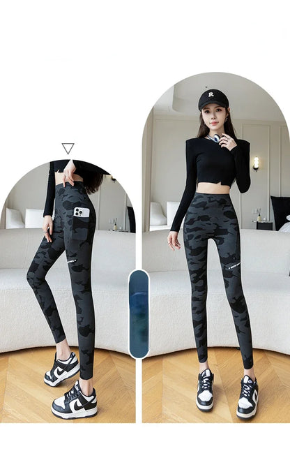 Women Camo Shark Pants High Waist Pocket Leggings Big Size Stretchy Casual Pants Fashion Skinny Yoga Fitness Pants.