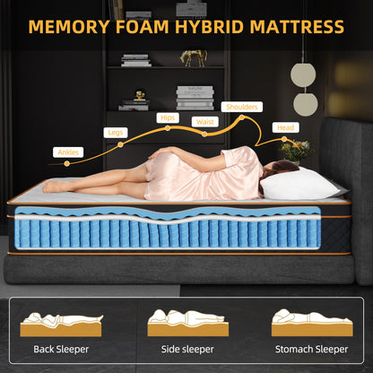 SKSBTF Memory-Schaum-Matratze, 25 cm dick, Taschenfederkernmatratze, Hybrid, atmungsaktiv, Anti-Milben, geräuschlos, Erwachsene, Schlafzonenunterstützung