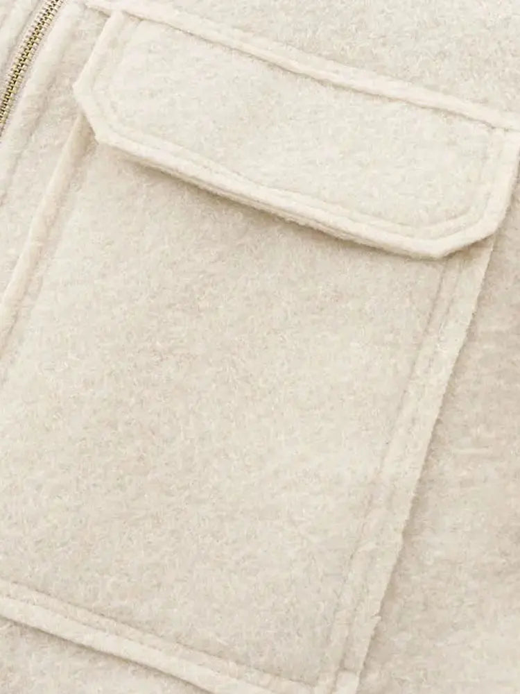 TRZA-Kurzjacke mit Taschen für Damen, Langarmmantel, Reißverschluss vorne, Damenoberbekleidung, schicke Oberteile, Mode.