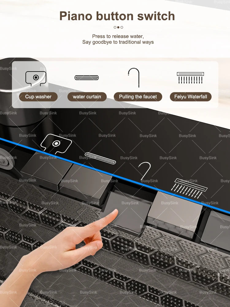 100x50cm Waterfall Kitchen Sink Stainless Steel Extra Large Single Bowl Digital Display Multifunctional Dishwashing Sinks