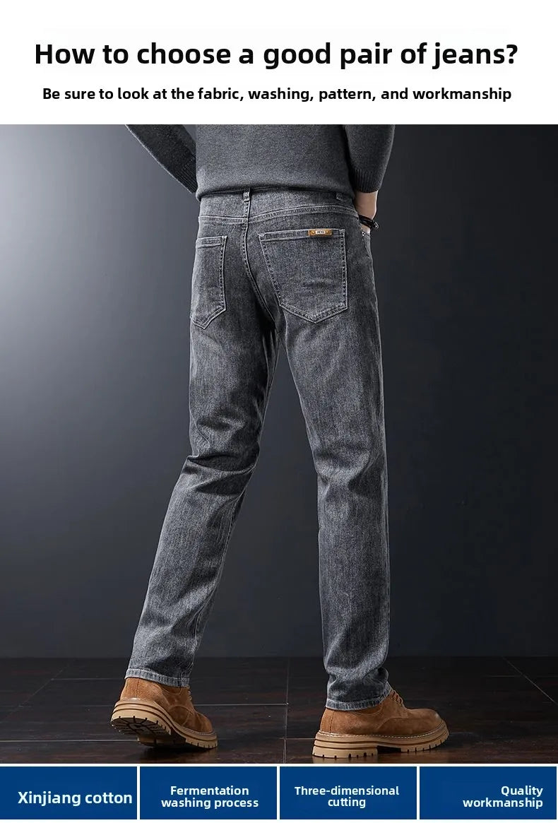 2025 Casual Jeans Young Men's Korean Style Business Straight Jeans Stretch Denim Pants Trousers Slim Fit Classic Cowboys Jeans.