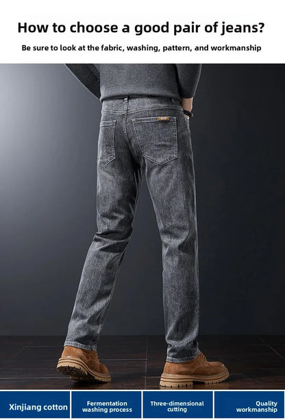 2025 Casual Jeans Young Men's Korean Style Business Straight Jeans Stretch Denim Pants Trousers Slim Fit Classic Cowboys Jeans.