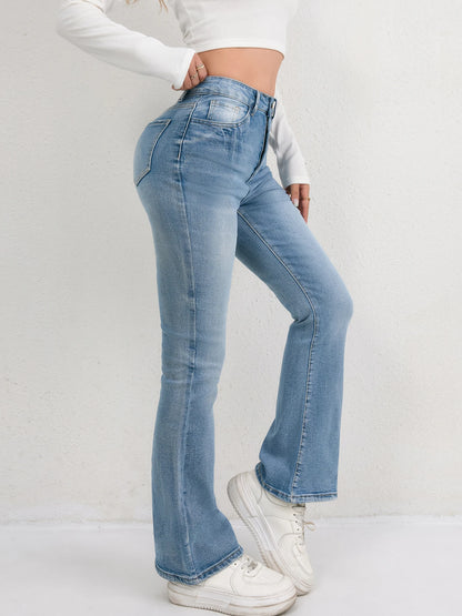 2025 Slimming Denim Pants Women's Jeans Micro Flares European and American Style Casual Versatile High Waist Washed Trousers.
