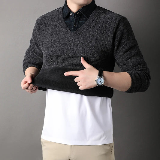 Winter Men Fleece Sweater Thickened Pullover Shirt Collar Sweaters Velvet Clothing Autumn Winter Jumpers Fashion Knitwear.