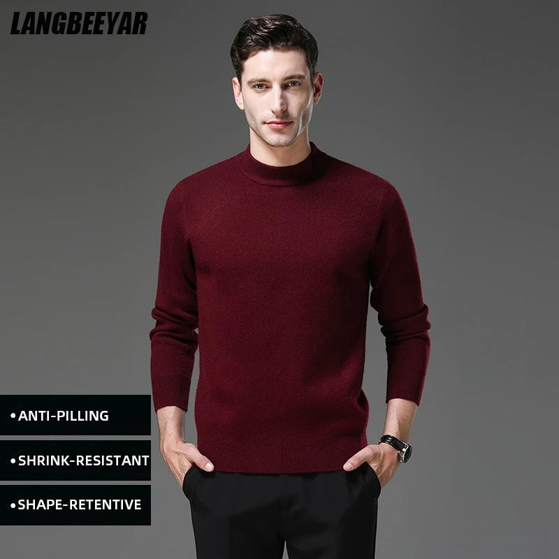 High End Anti-pilling Thick New Fashion Brand Casual Knit Pullover Sweater Half Turtleneck Mens Jumper Designer Clothing.