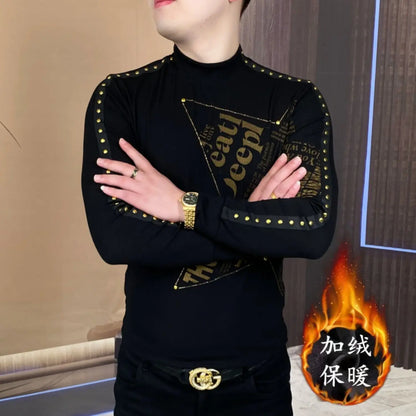 Autumn and Winter Fashion Men's Long-sleeved Sweatshirt for Men Slim and Fashionable Lapel Cold-proof Casual Trendy T-shirt.