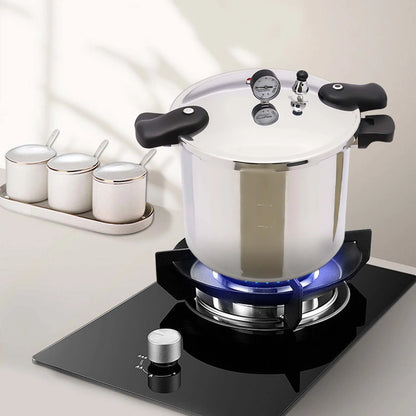22L Aluminium Alloy Pressure Canner 90Kpa Thickened Explosion-proof Pressure Cooker Pot with Pressure Gauge and Safety Valve.