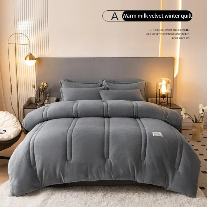 Winter Quilt Blanket Double Sided Velvet Lamb Cashmere Double Bed Quilts King Queen Full Size Bed Duvet Thicken Comforter Core.