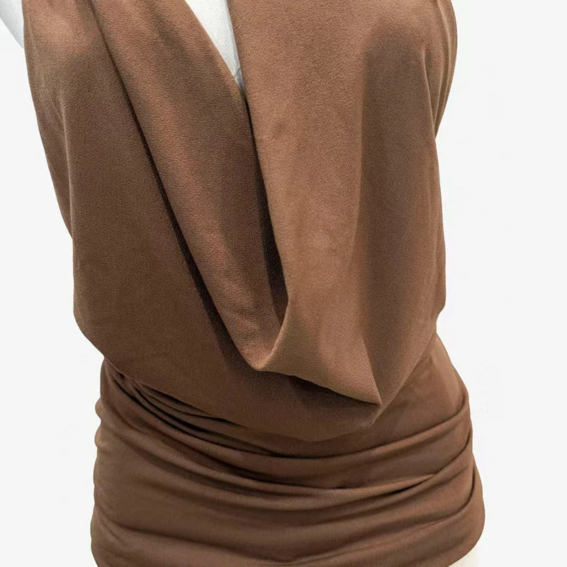 Women's One-Shoulder Metal Button Lace-Up Tank Top,Fashion Sexy Backless Ruched Top,High Quality Cotton Tops,Spring,New,2025.