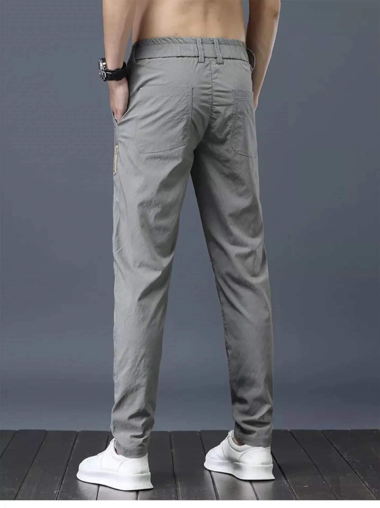 Men's Ice Silk Ultra-thin Casual Pants Korean-style Trendy Loose-fit Straight-leg Lightweight Quick-dry Long Trousers For Summer.