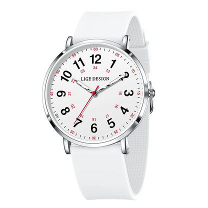 LIGE Fashion Elegant Watches for Woman Ladies Candy Color Silicone Casual Luminous Waterproof Dress Quartz Women's Wristwatches