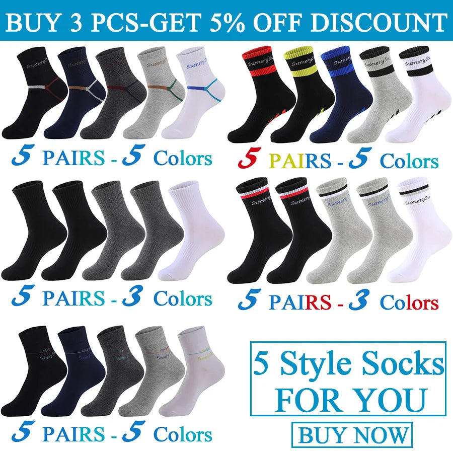 5 Pairs/Lot Running Socks Men Sports High Quality Cotton Colorful Outdoor Cycle Casual Breathable Long Sock Male Gifts 5 Styles.